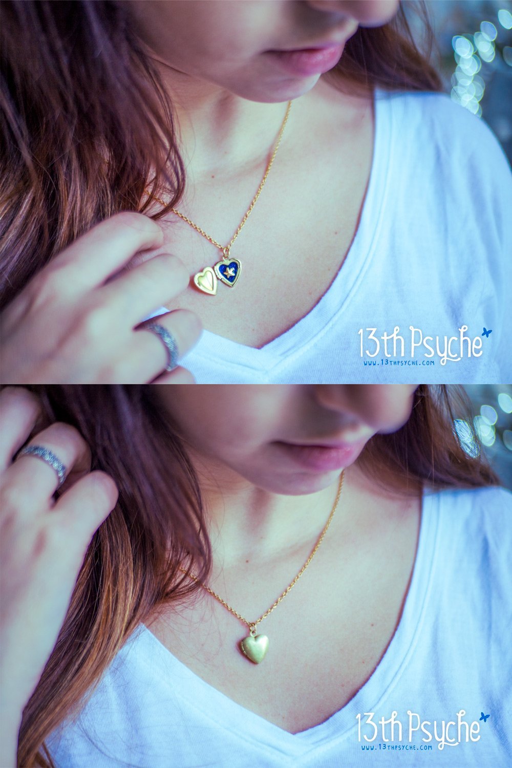 Handmade Moon and Stars Heart locket pendant necklace - 13th Psyche