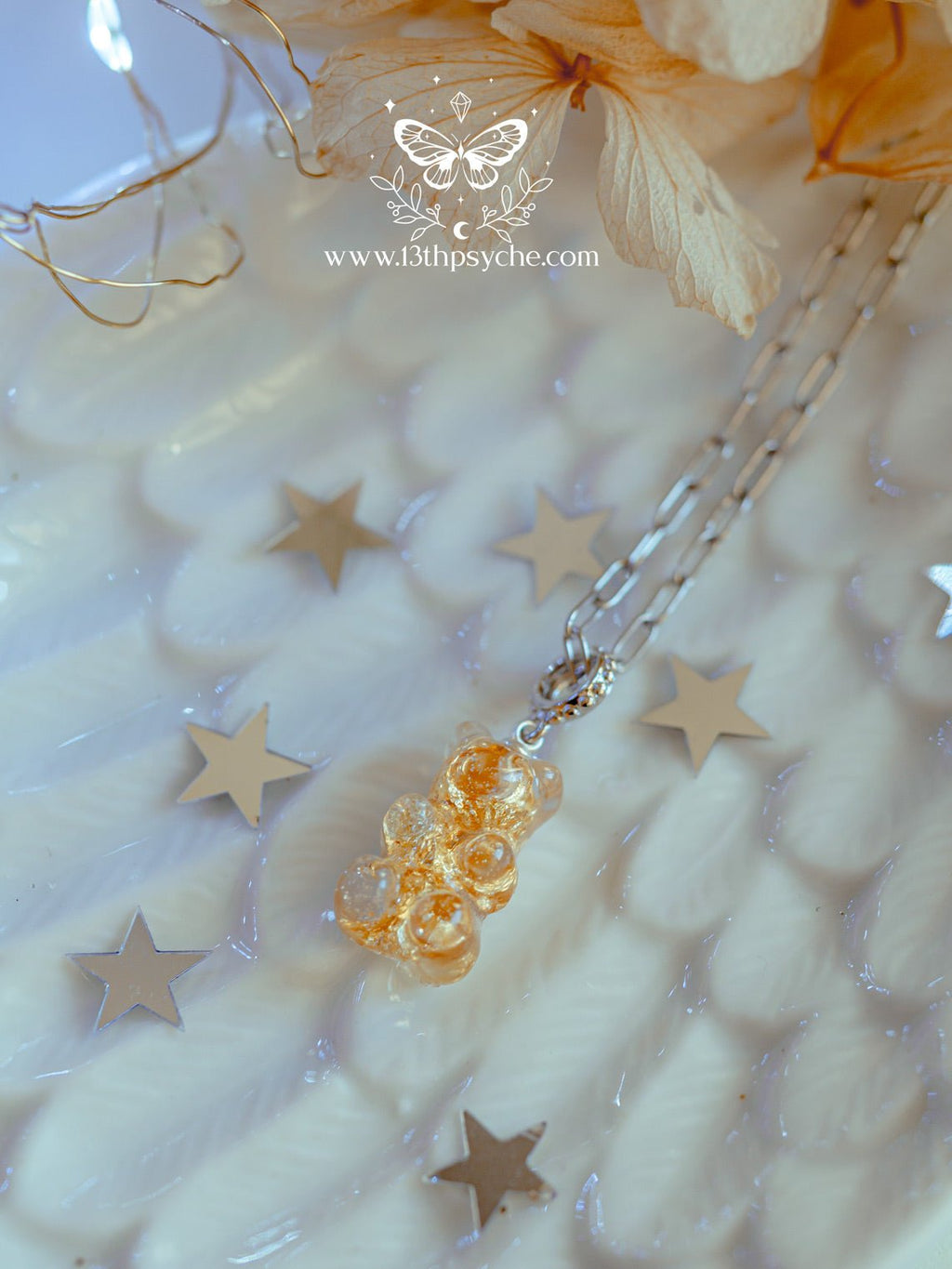 Handmade Metal flakes crystal clear gummy bear Necklace - 13th Psyche