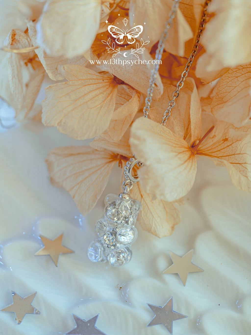 Handmade Metal flakes crystal clear gummy bear Necklace - 13th Psyche