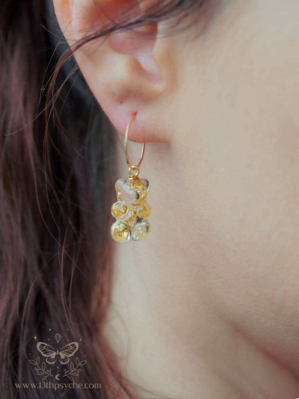 Handmade Metal flakes Gummy bear hoop earrings - 13th Psyche