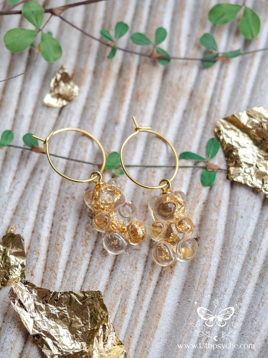 Handmade Metal flakes Gummy bear hoop earrings - 13th Psyche