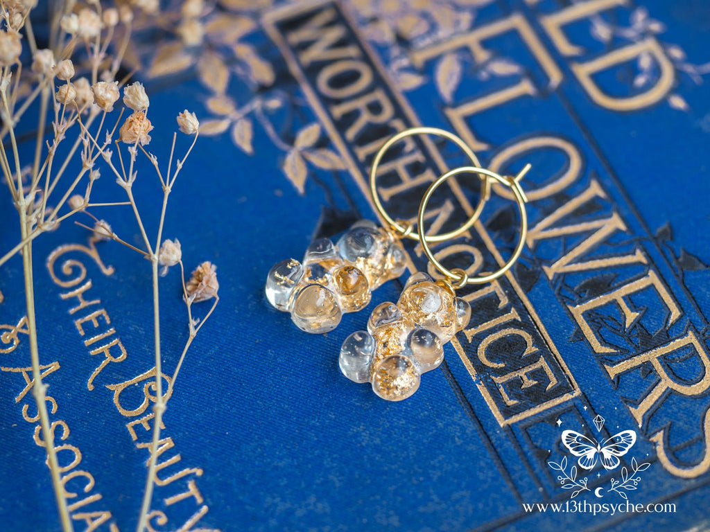 Handmade Metal flakes Gummy bear hoop earrings - 13th Psyche