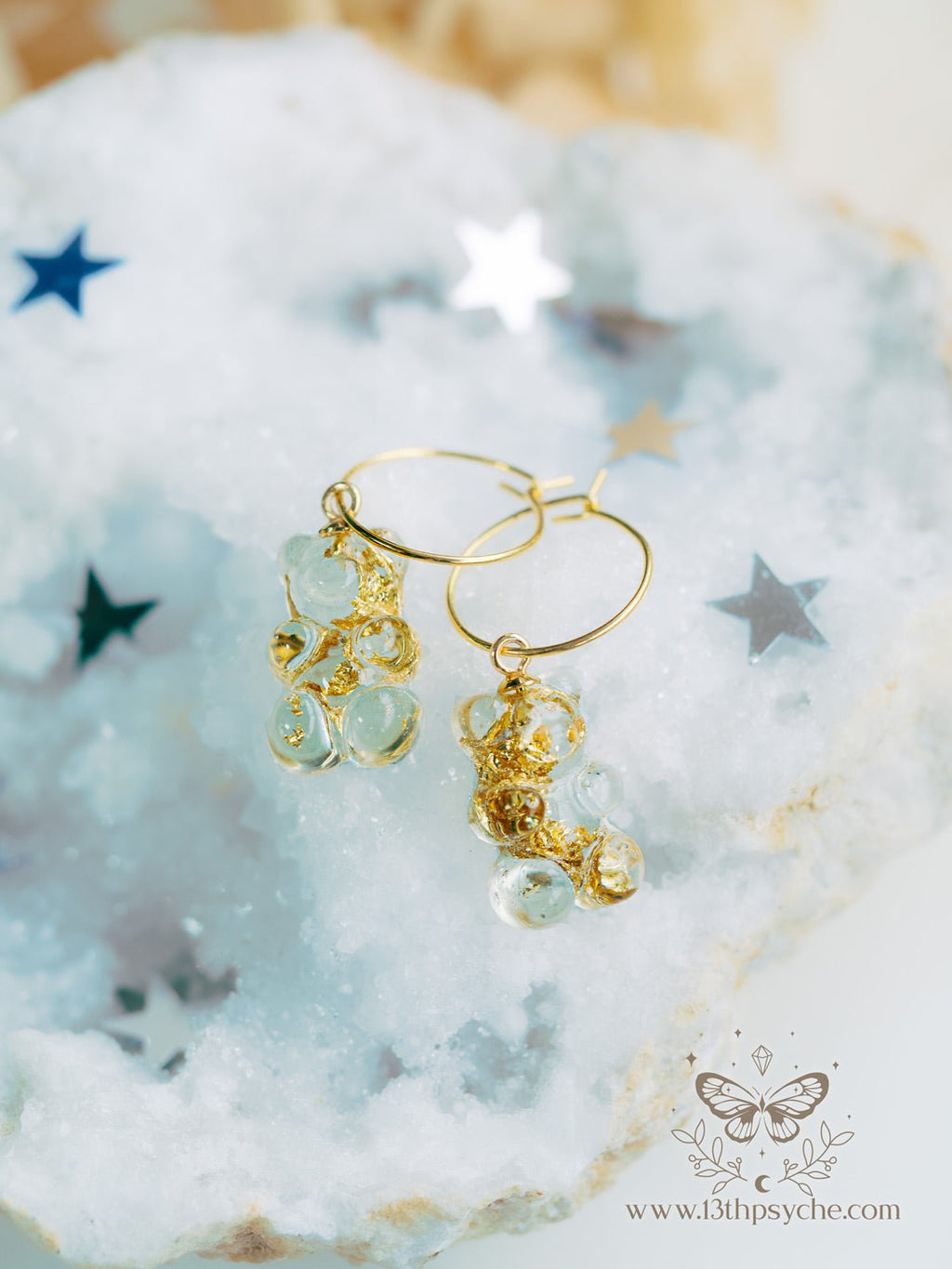 Handmade Metal flakes Gummy bear hoop earrings - 13th Psyche