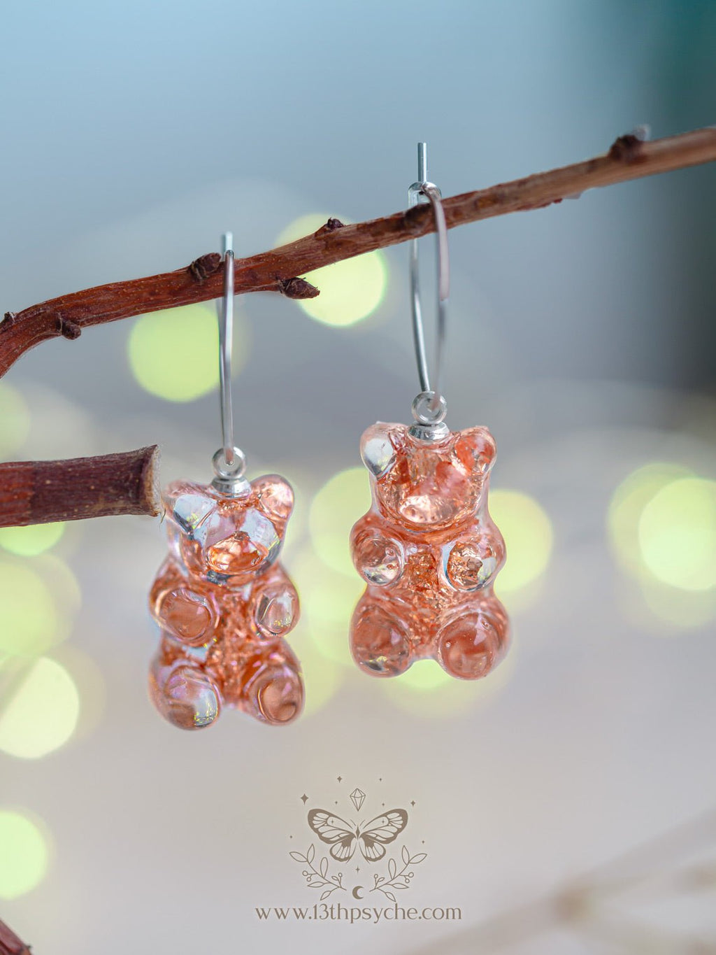Handmade Metal flakes Gummy bear hoop earrings - 13th Psyche