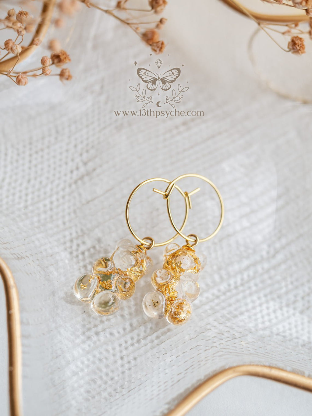 Handmade Metal flakes Gummy bear hoop earrings - 13th Psyche