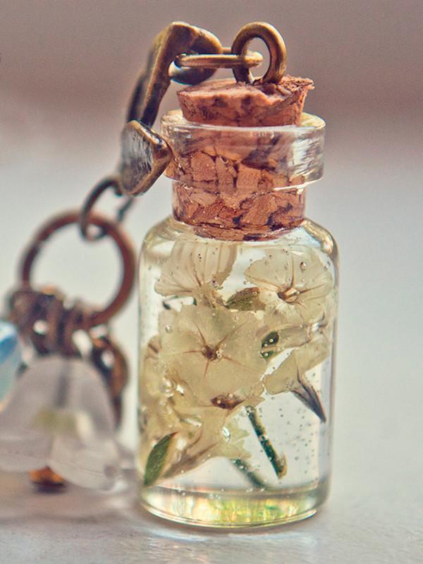 Handmade Real yellow dried flowers in resin vial necklace - 13th Psyche