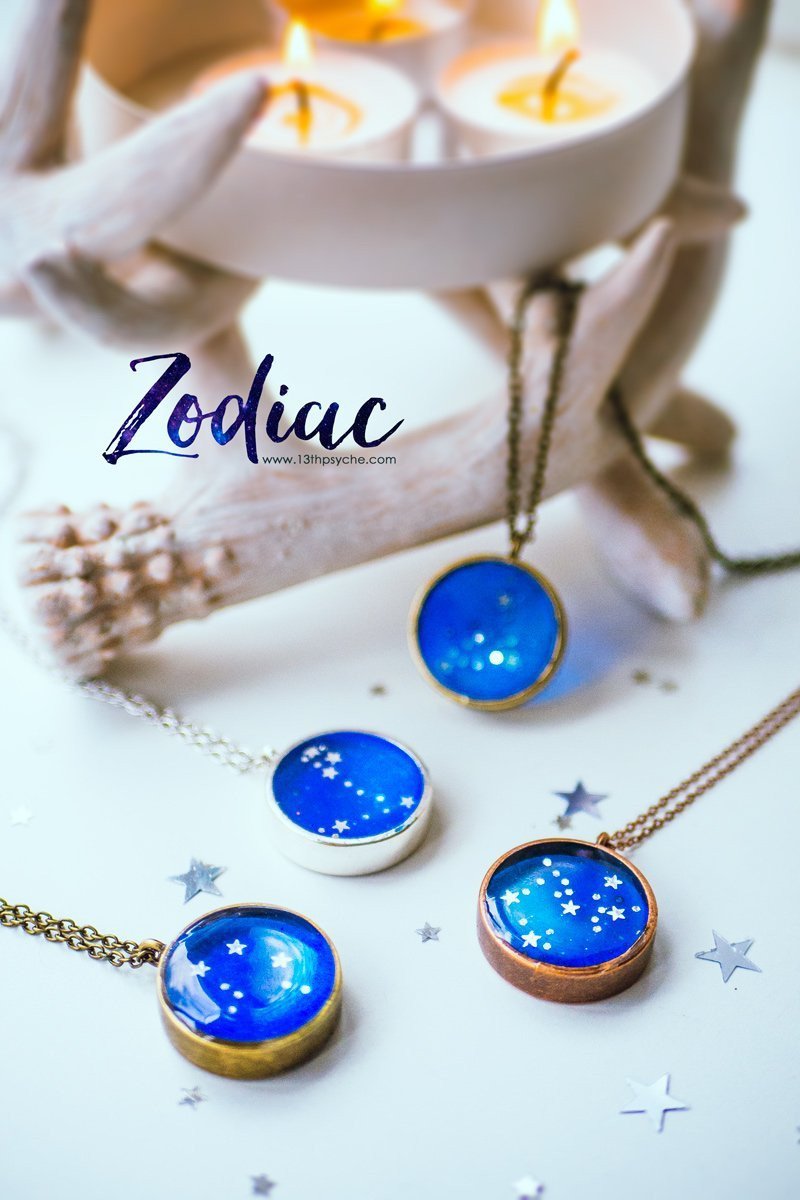 Handmade Zodiac jewelry, Pisces constellation necklace - 13th Psyche