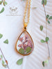 Handmade Pressed pink flowers teardrop resin pendant necklace - 13th Psyche