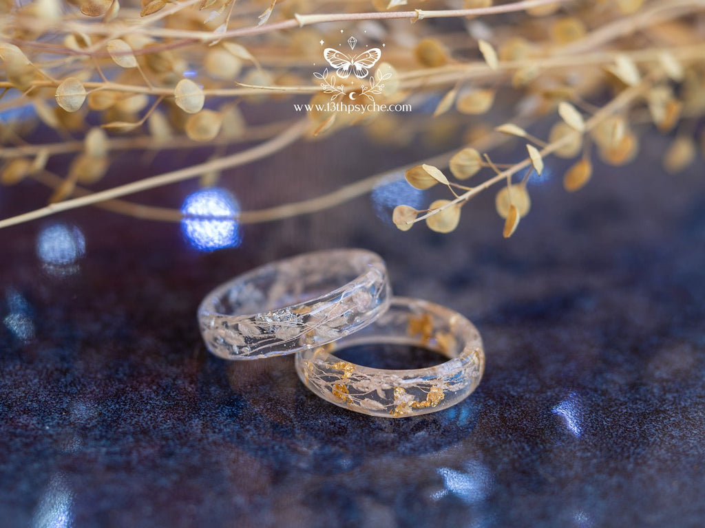 Handmade Real light pink leaves resin ring with metal flakes - 13th Psyche