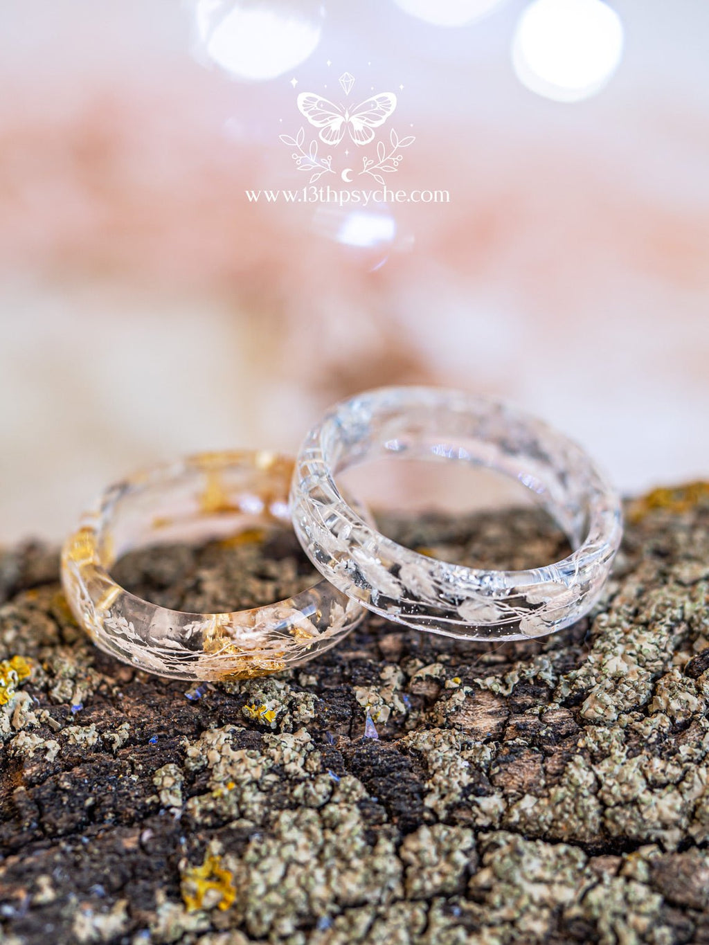 Handmade Real light pink leaves resin ring with metal flakes - 13th Psyche