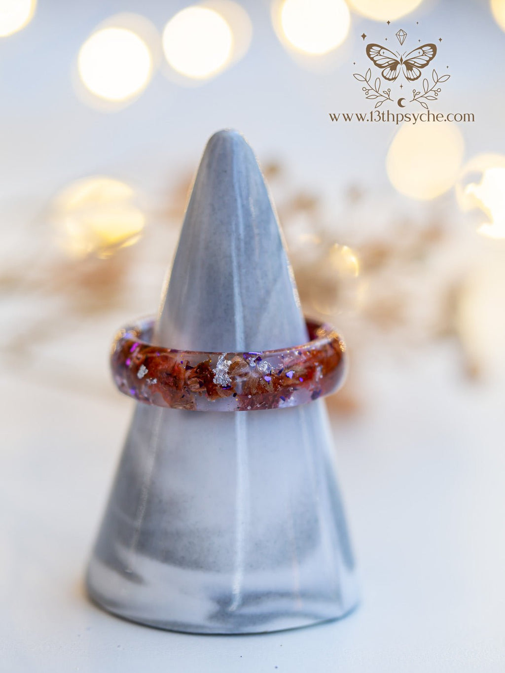 Handmade Red baby's breath flowers resin ring - 13th Psyche