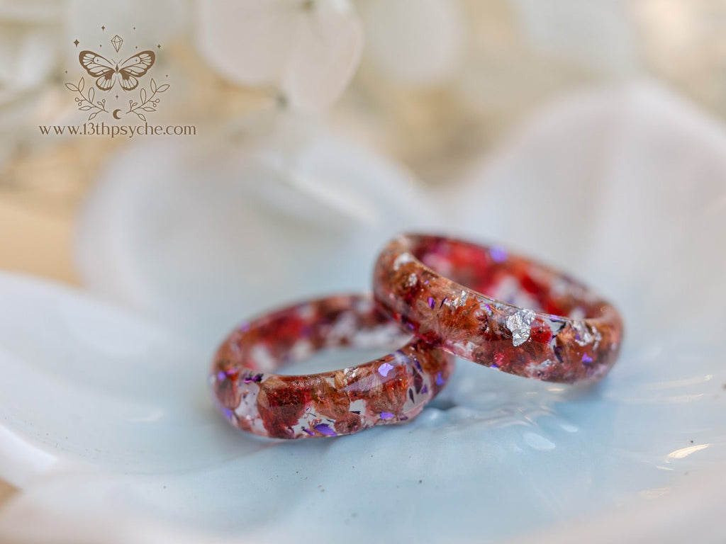Handmade Red baby's breath flowers resin ring - 13th Psyche