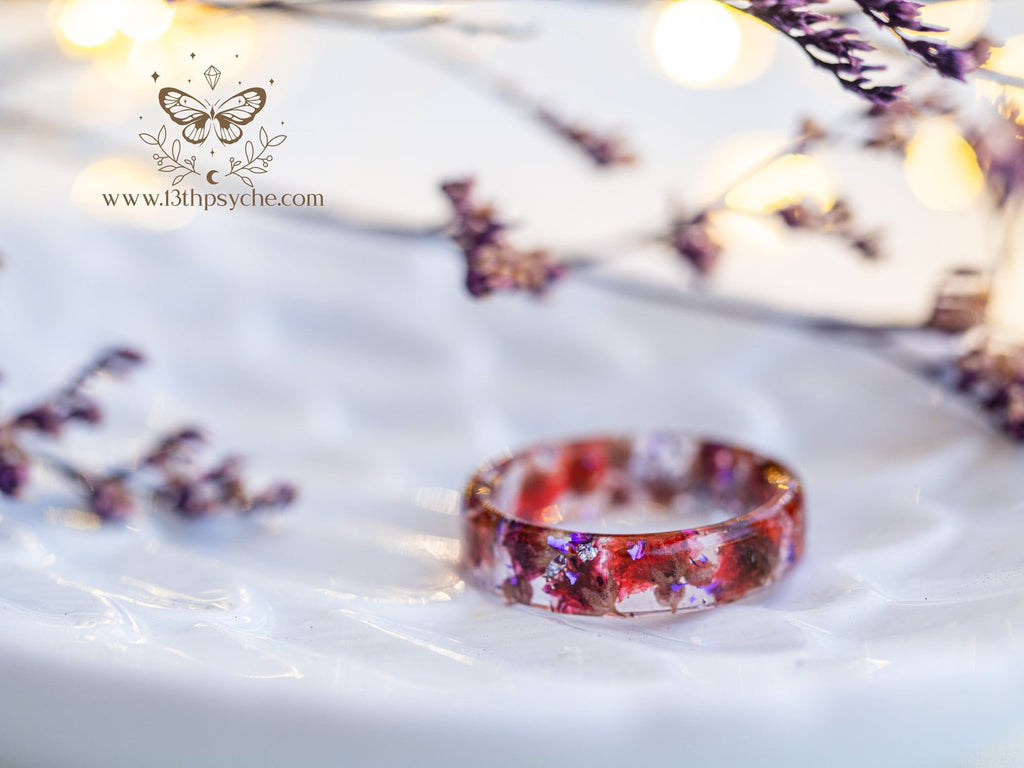 Handmade Red baby's breath flowers resin ring - 13th Psyche