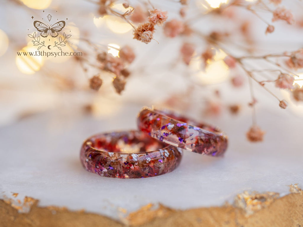 Handmade Red baby's breath flowers resin ring - 13th Psyche
