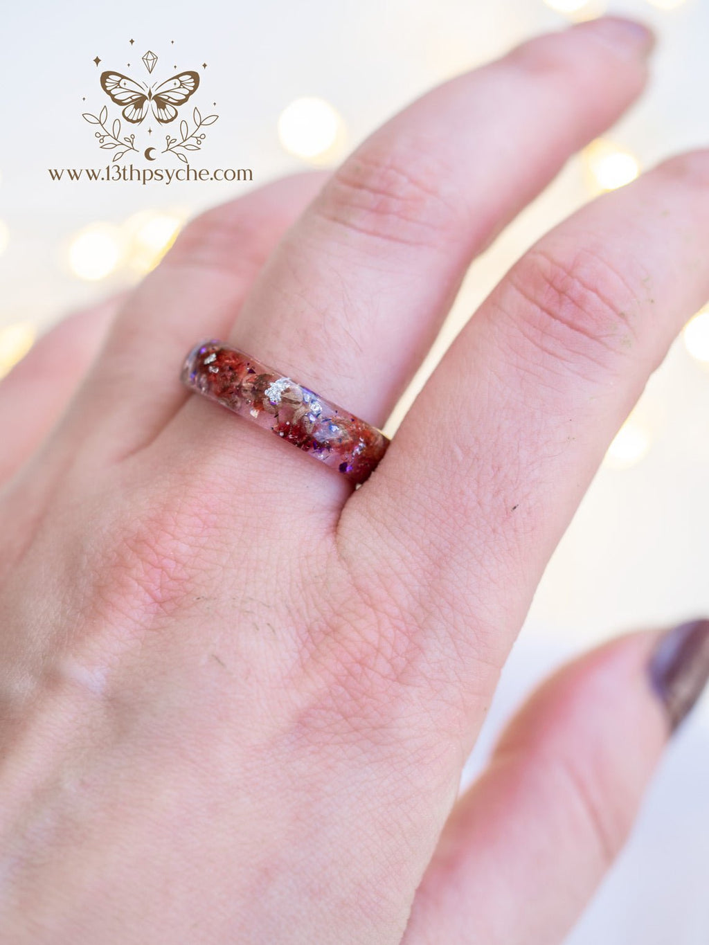 Handmade Red baby's breath flowers resin ring - 13th Psyche