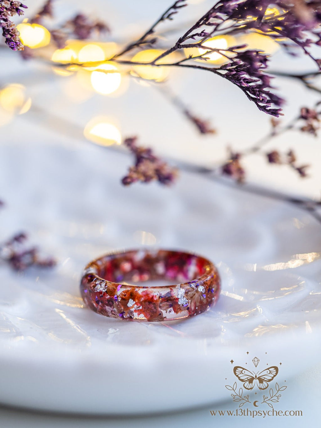 Handmade Red baby's breath flowers resin ring - 13th Psyche