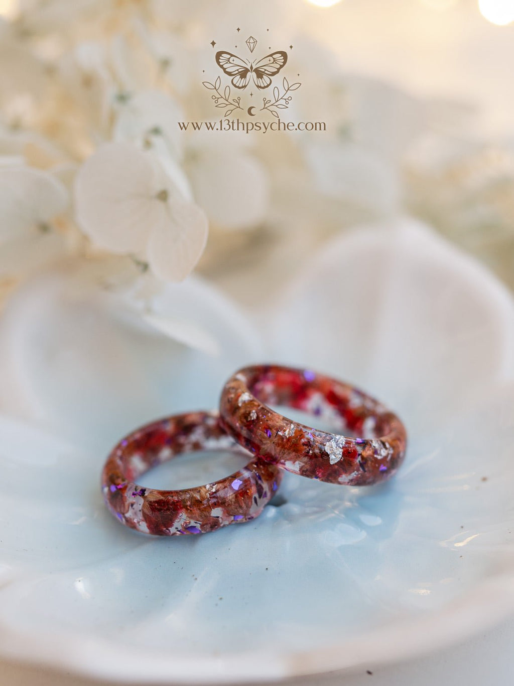 Handmade Red baby's breath flowers resin ring - 13th Psyche