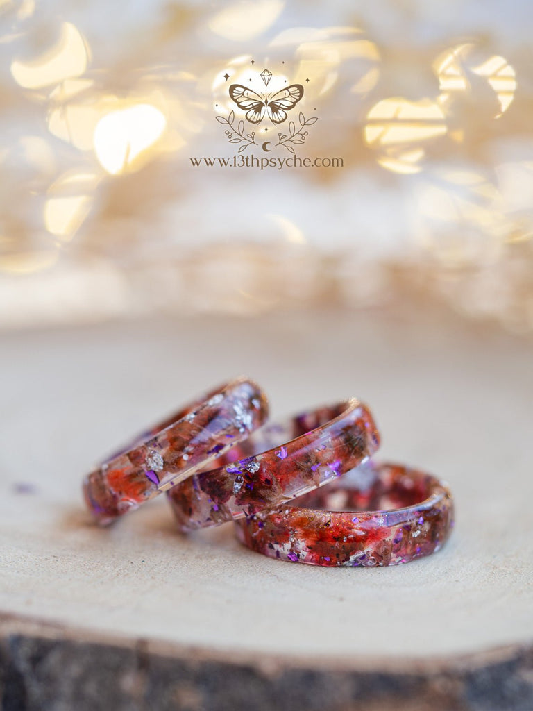 Handmade Red baby's breath flowers resin ring - 13th Psyche