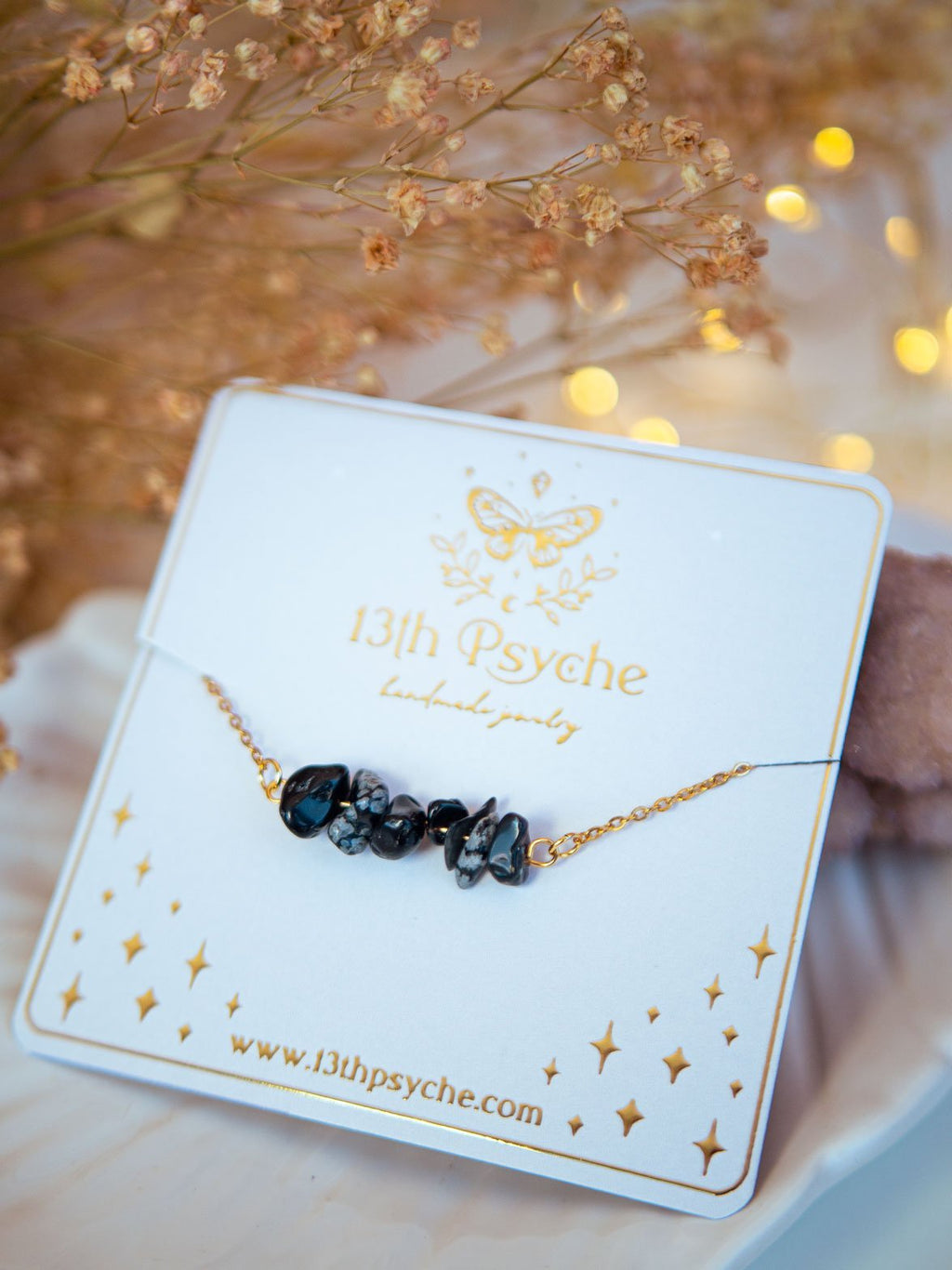 Handmade Snowflake obsidian Gemstone stainless steel bracelet - 13th Psyche