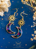 Handmade Spotted black dangle crescent moon earrings - 13th Psyche