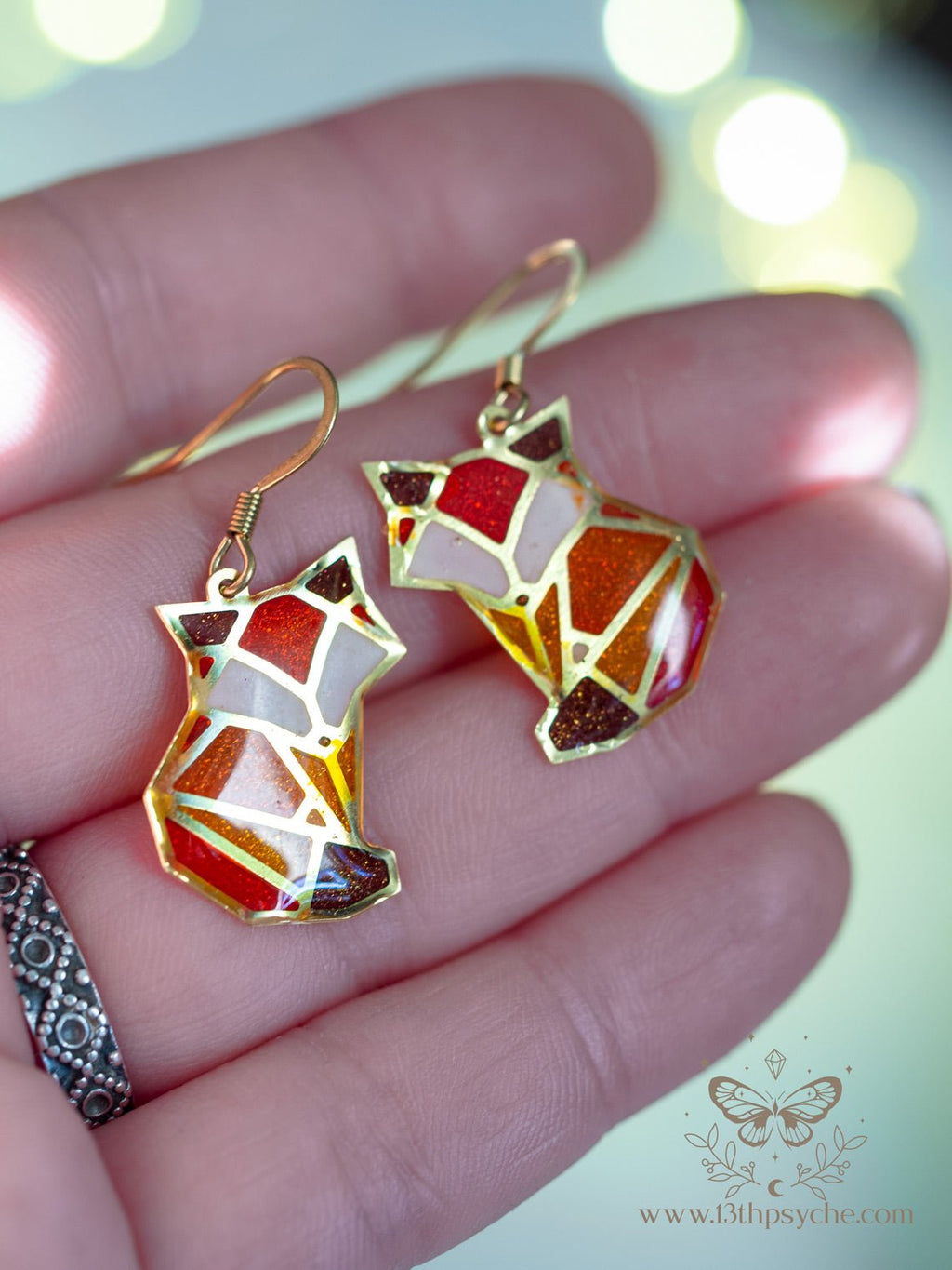 Handmade Stained glass inspired cute fox earrings - 13th Psyche