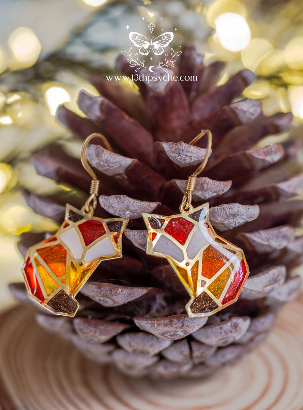Handmade Stained glass inspired cute fox earrings - 13th Psyche