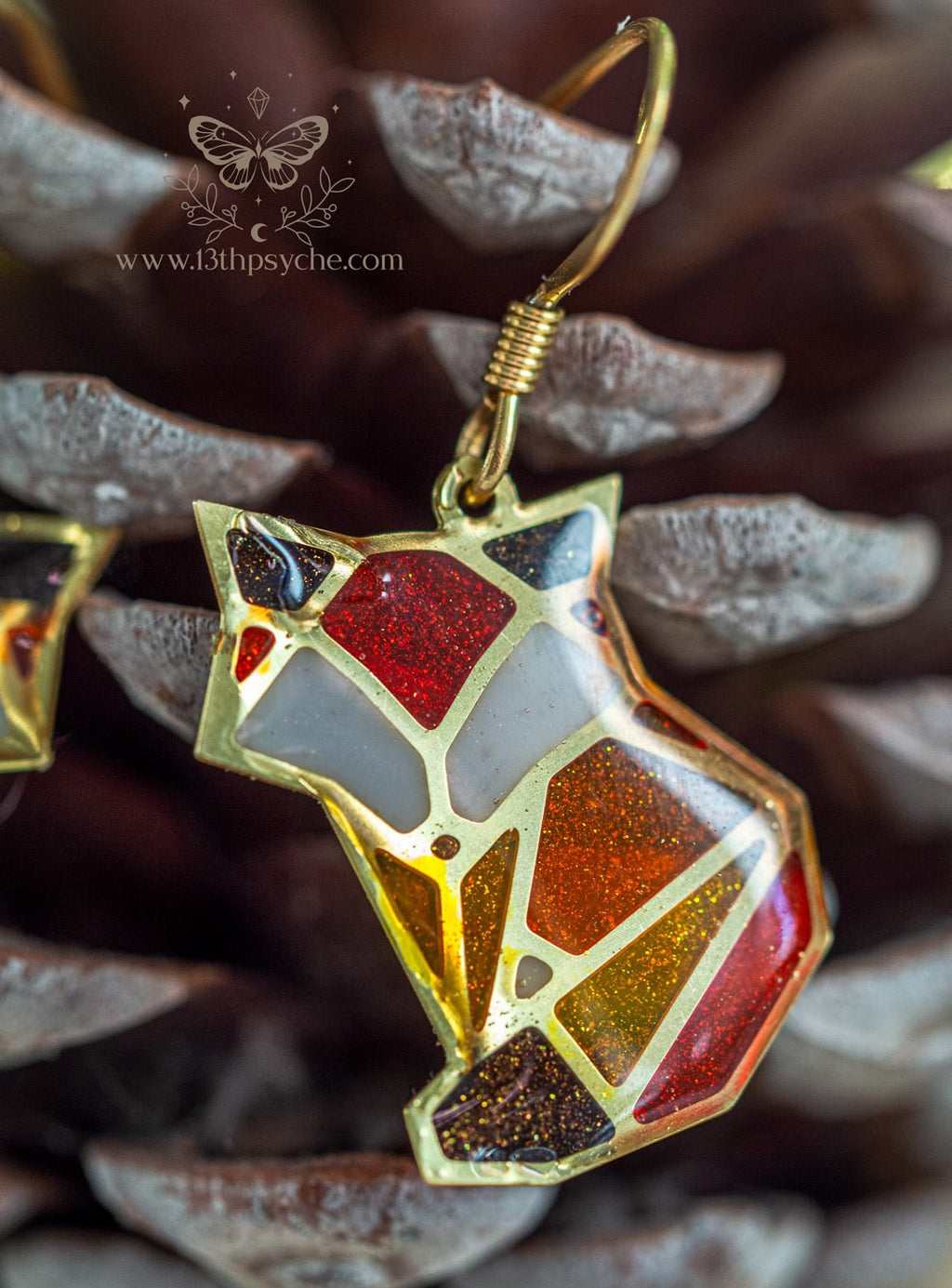 Handmade Stained glass inspired cute fox earrings - 13th Psyche