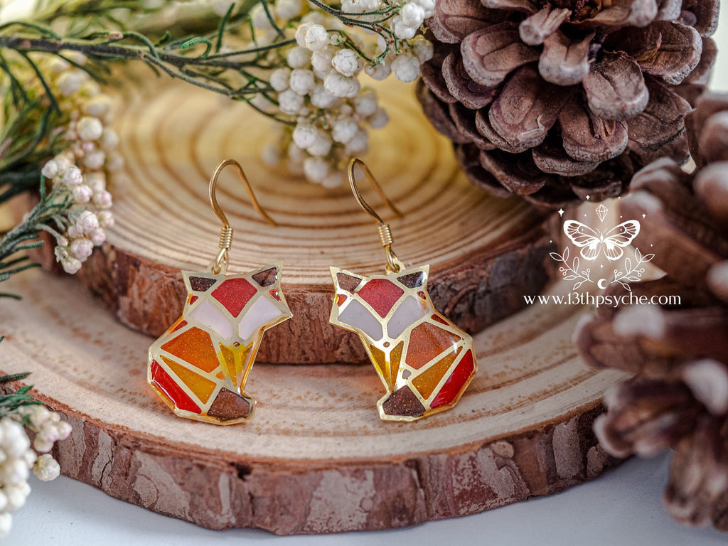 Handmade Stained glass inspired cute fox earrings - 13th Psyche