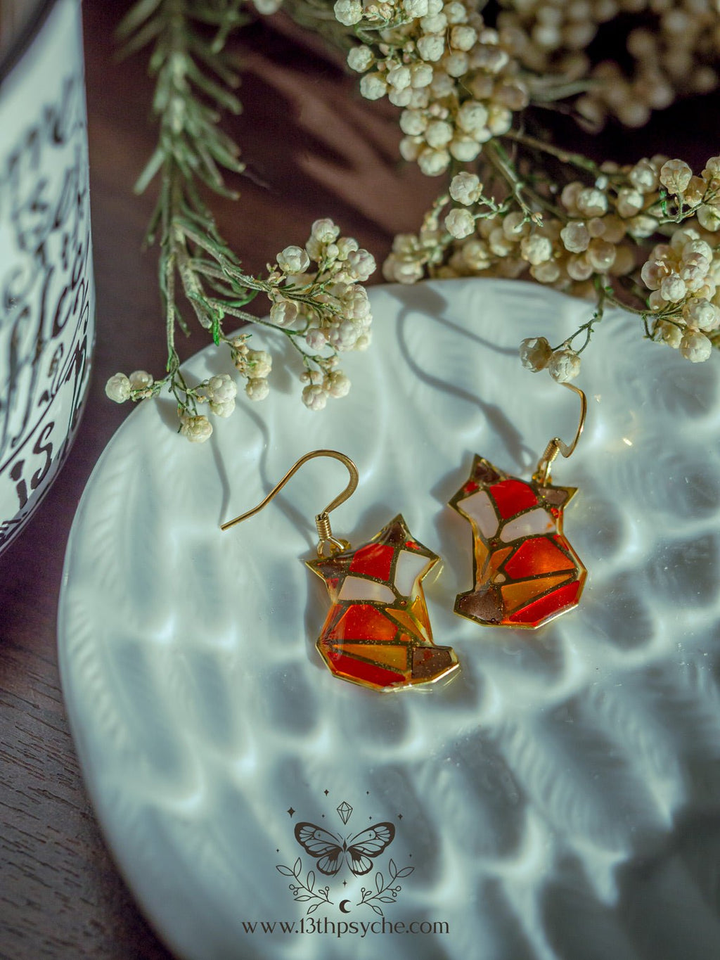 Handmade Stained glass inspired cute fox earrings - 13th Psyche