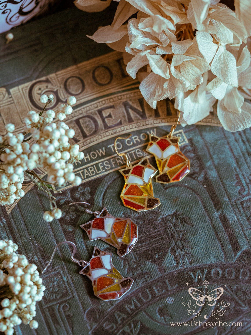 Handmade Stained glass inspired cute fox earrings - 13th Psyche