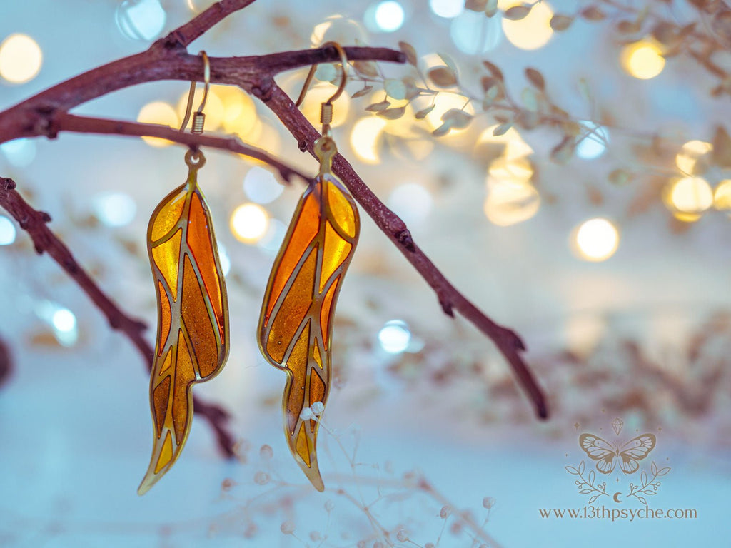 Handmade Stained glass inspired leaf earrings, Autumn version - 13th Psyche