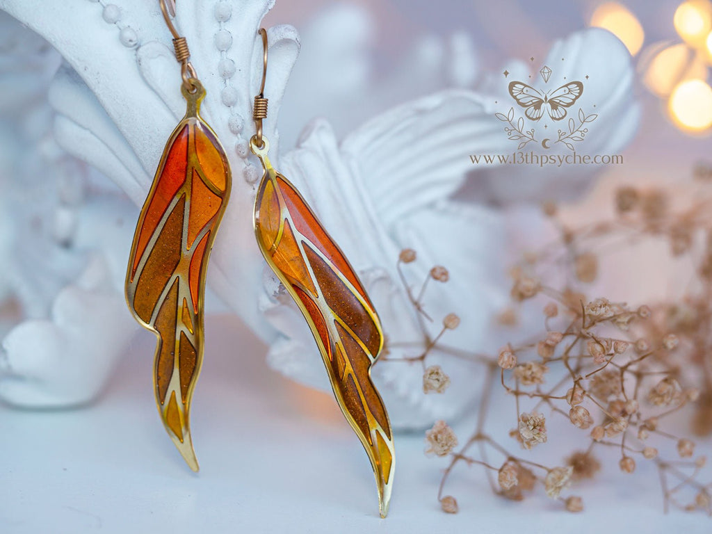 Handmade Stained glass inspired leaf earrings, Autumn version - 13th Psyche
