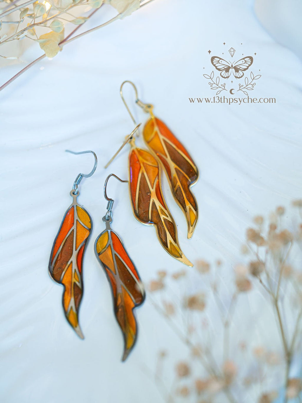 Handmade Stained glass inspired leaf earrings, Autumn version - 13th Psyche