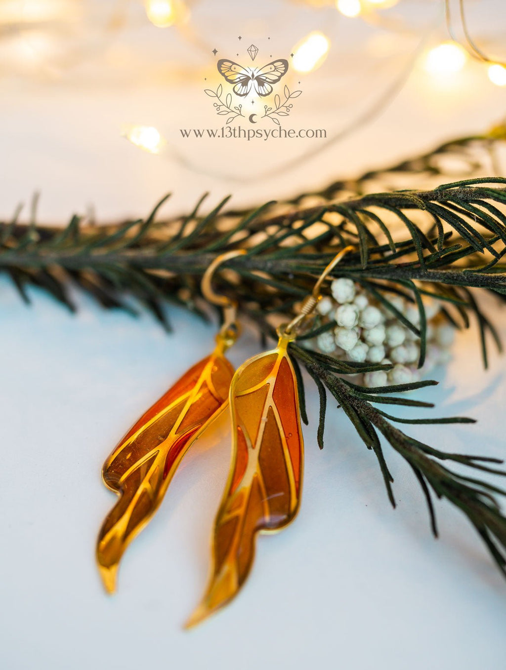 Handmade Stained glass inspired leaf earrings, Autumn version - 13th Psyche