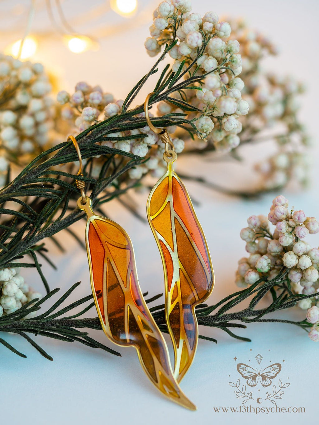 Handmade Stained glass inspired leaf earrings, Autumn version - 13th Psyche