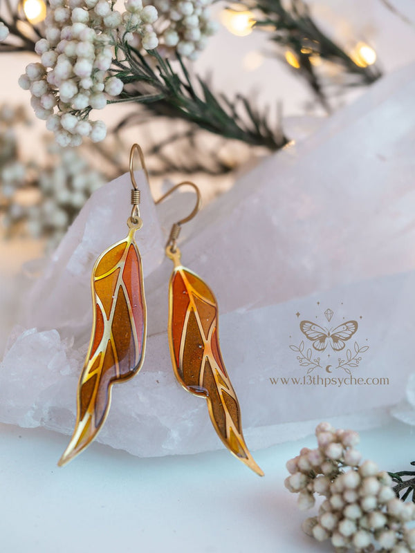 Handmade Stained glass inspired leaf earrings, Autumn version - 13th Psyche