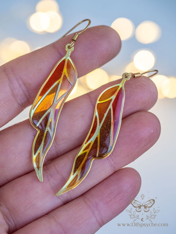 Handmade Stained glass inspired leaf earrings, Autumn version - 13th Psyche
