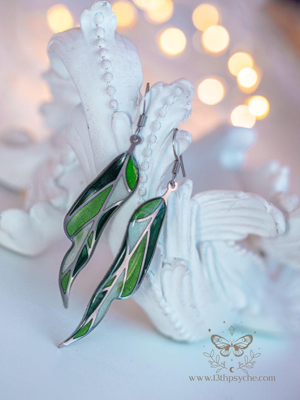Handmade Stained glass inspired leaf earrings, Summer version - 13th Psyche