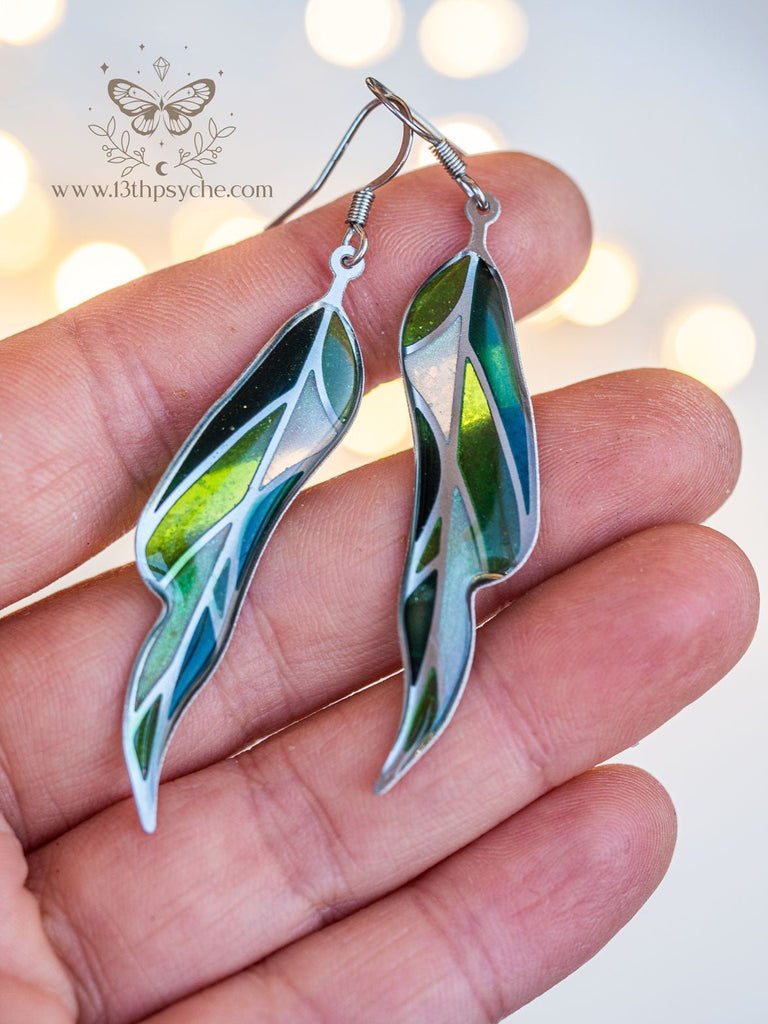 Handmade Stained glass inspired leaf earrings, Summer version - 13th Psyche
