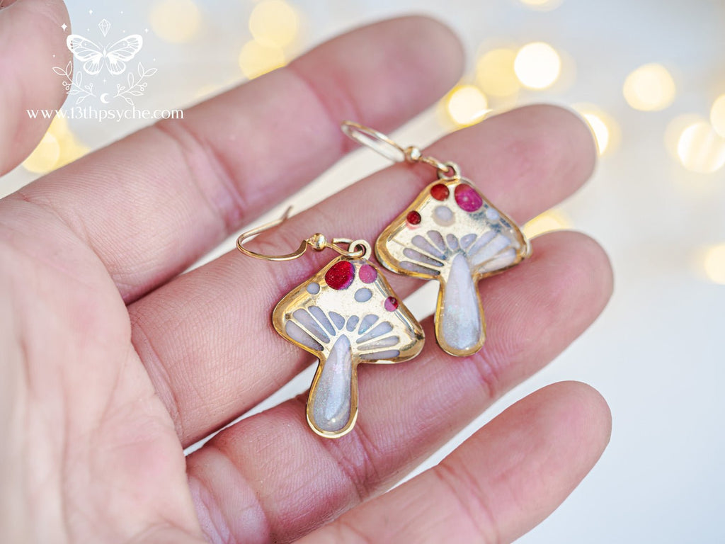 Handmade Stained glass inspired Mushroom earrings - 13th Psyche