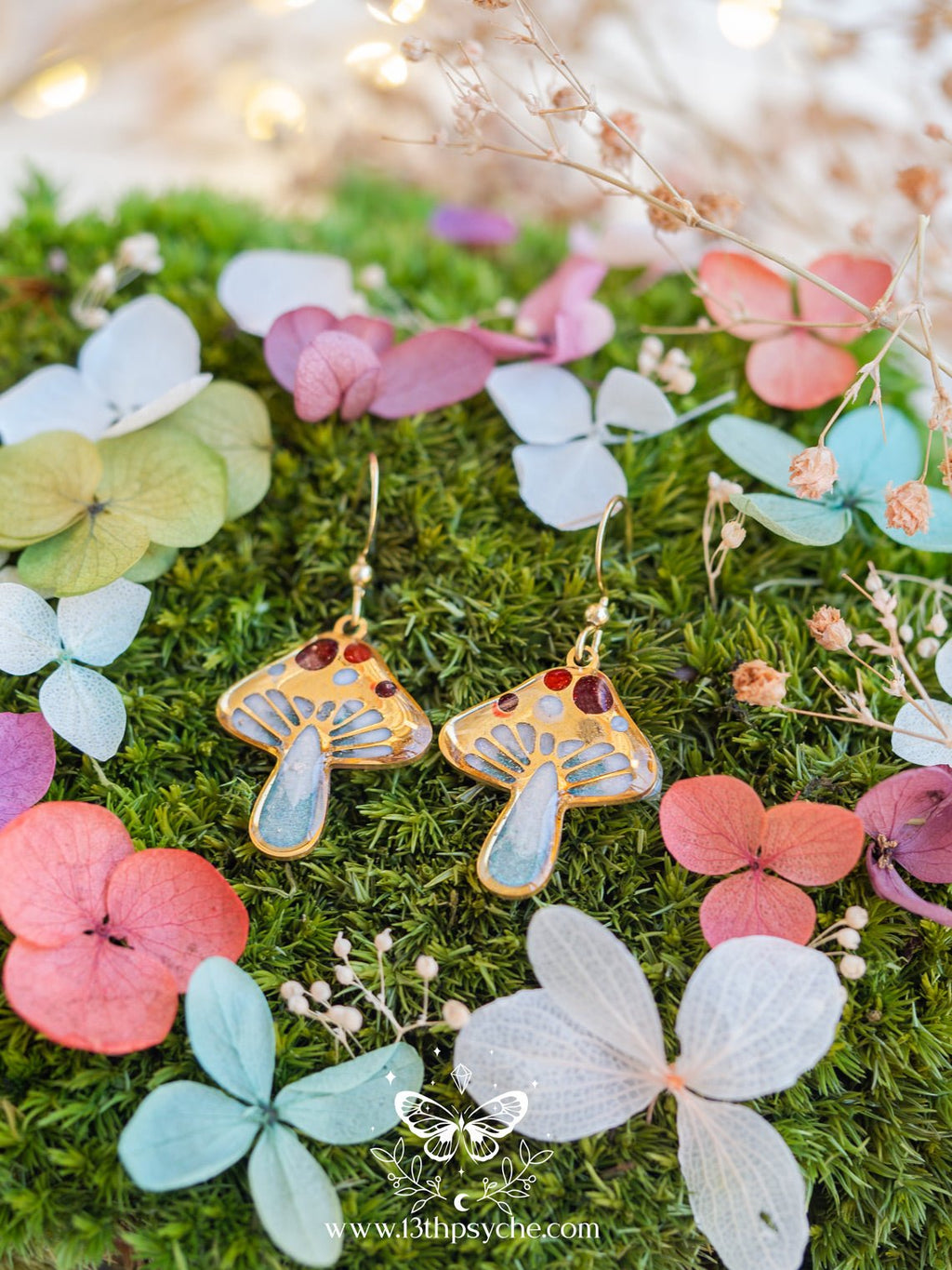 Handmade Stained glass inspired Mushroom earrings - 13th Psyche