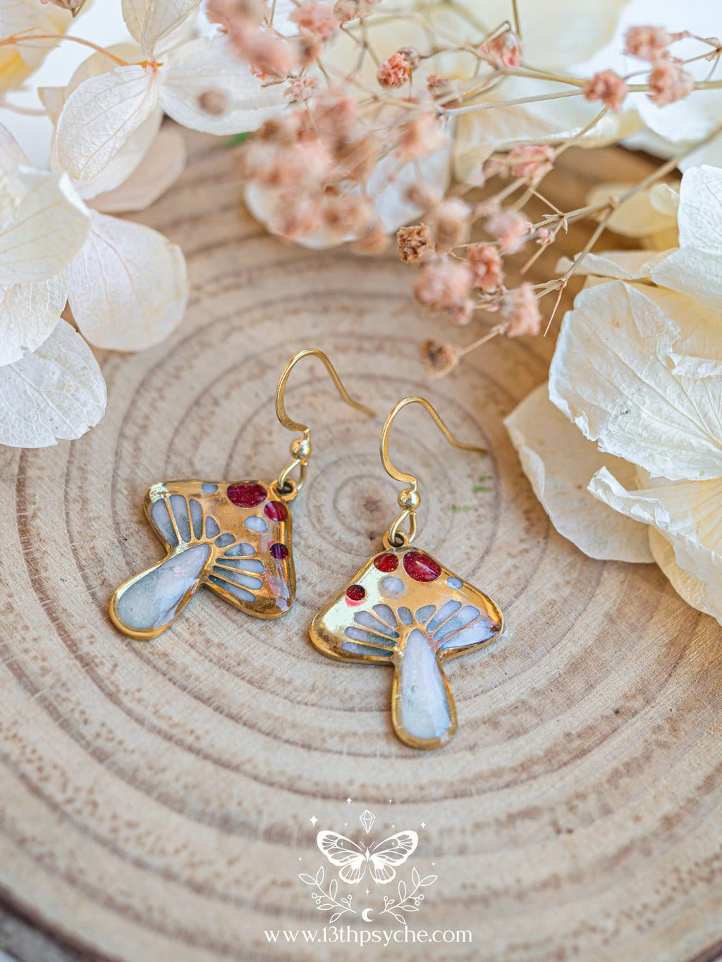 Handmade Stained glass inspired Mushroom earrings - 13th Psyche