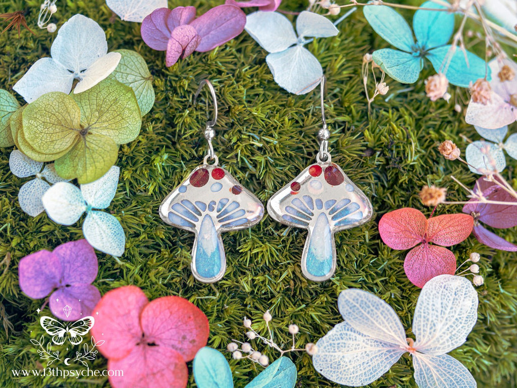Handmade Stained glass inspired Mushroom earrings - 13th Psyche