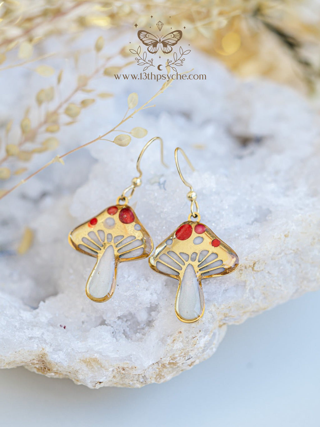 Handmade Stained glass inspired Mushroom earrings - 13th Psyche