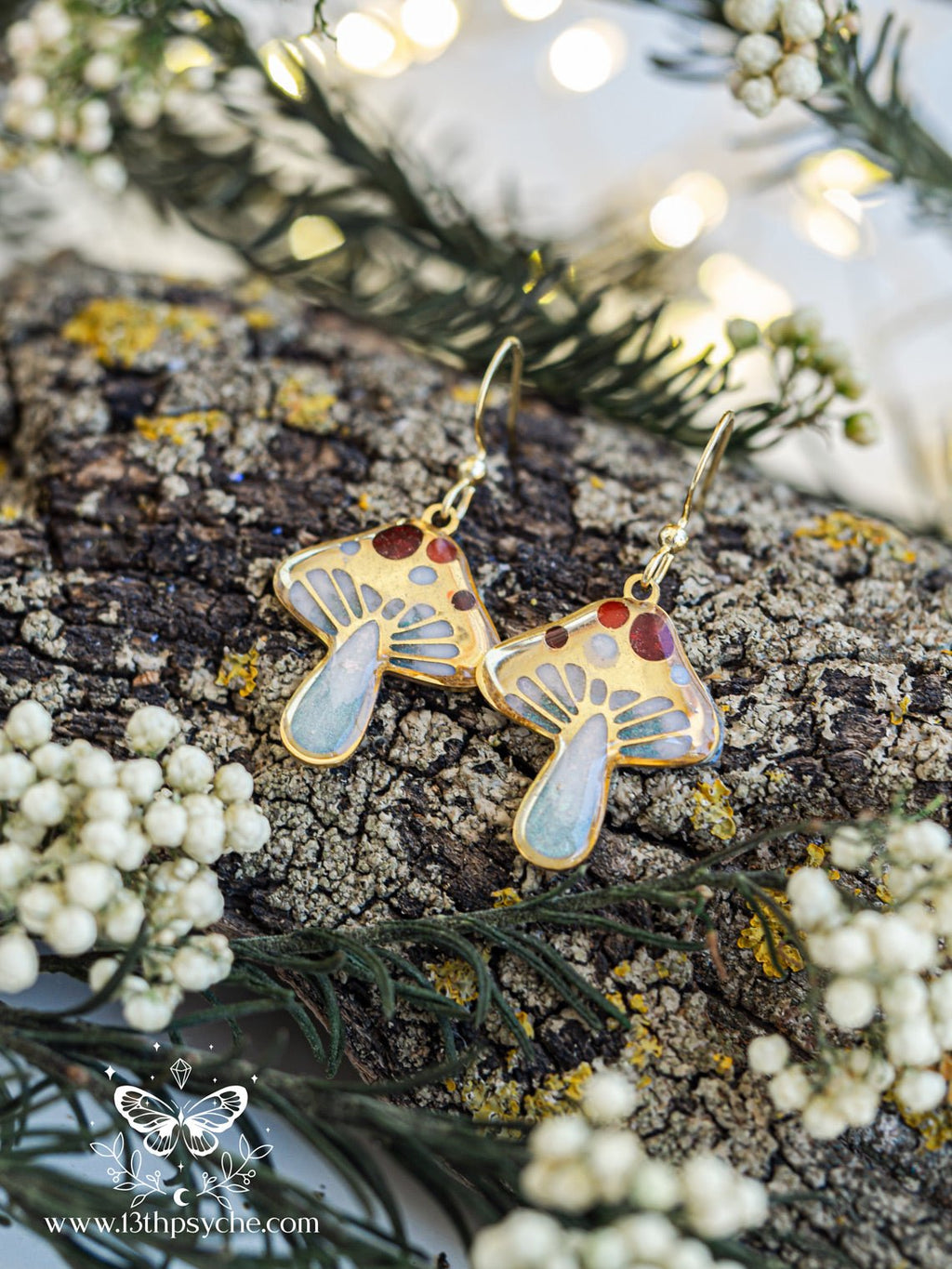 Handmade Stained glass inspired Mushroom earrings - 13th Psyche