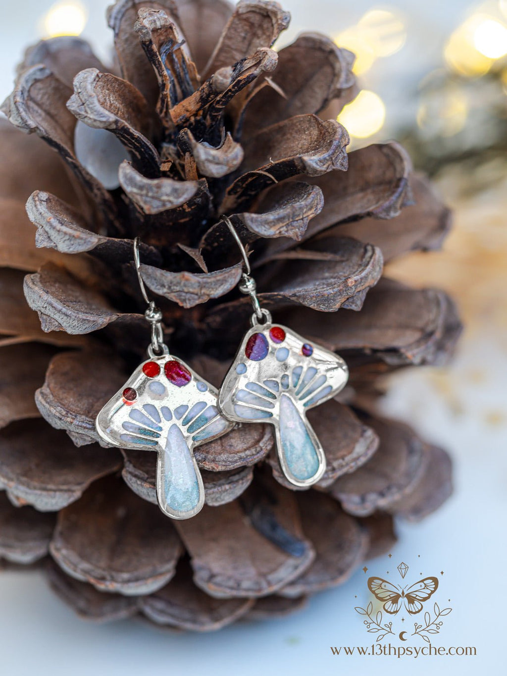 Handmade Stained glass inspired Mushroom earrings - 13th Psyche