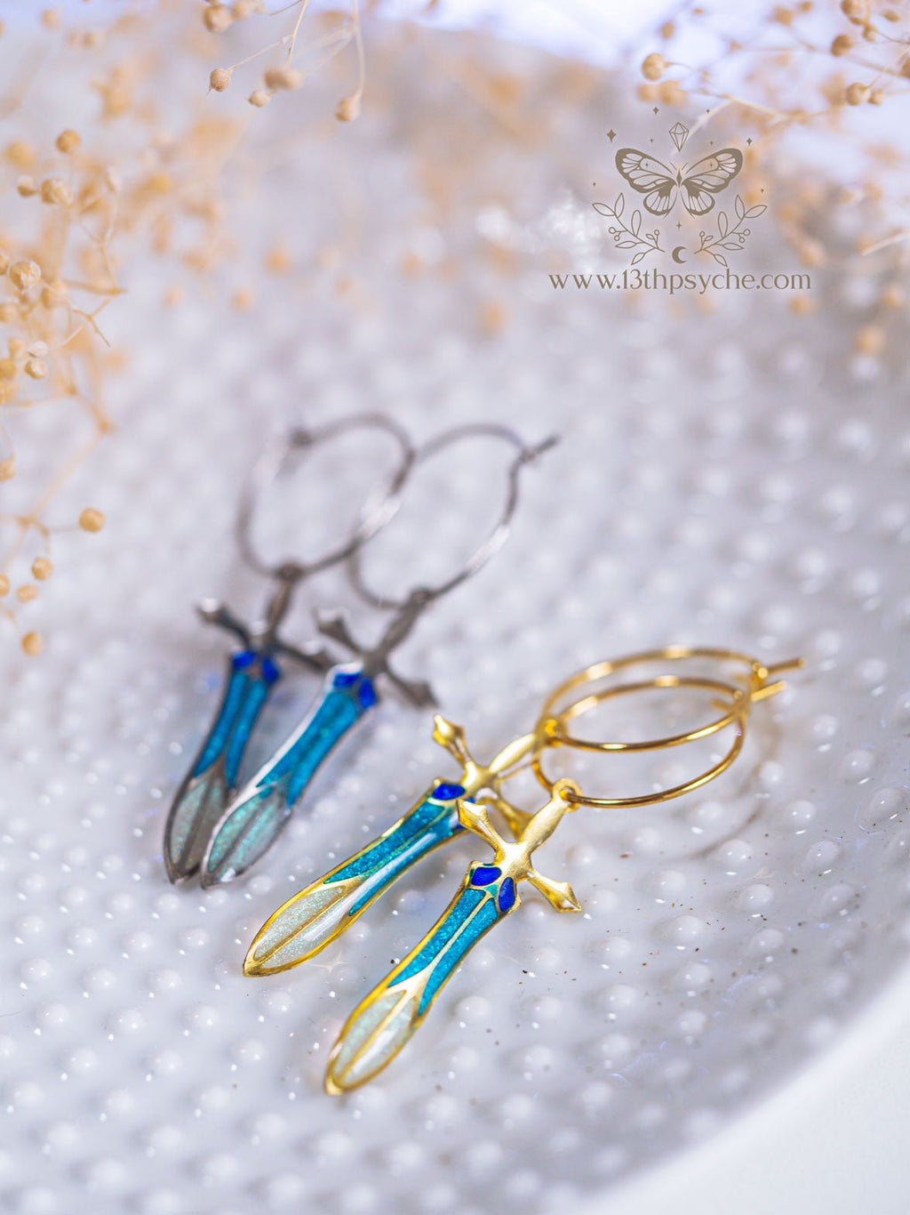 Handmade Stained glass inspired Sword hoop earrings - 13th Psyche