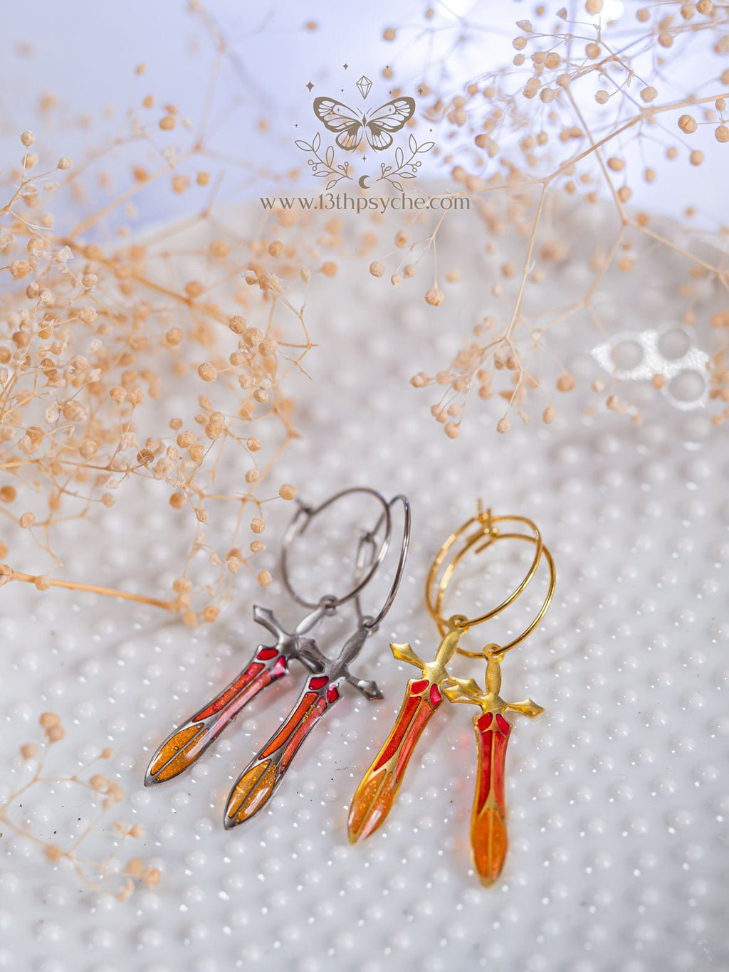 Handmade Stained glass inspired Sword hoop earrings - 13th Psyche