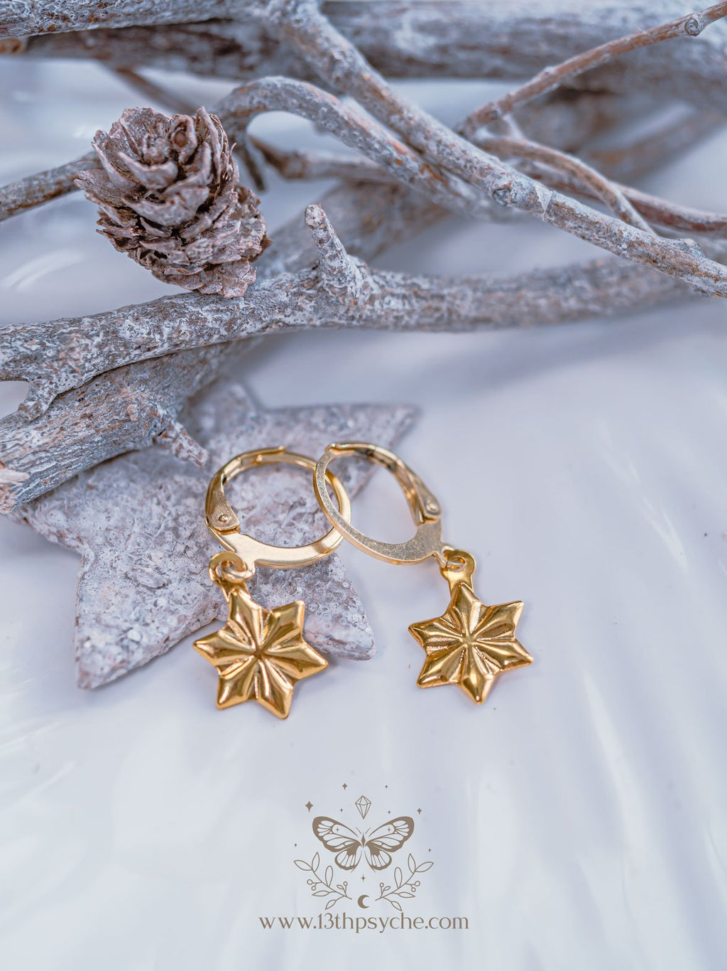 Handmade Stainless steel snowflake gold huggie hoop earrings - 13th Psyche