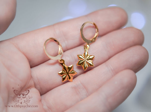 Handmade Stainless steel snowflake gold huggie hoop earrings - 13th Psyche